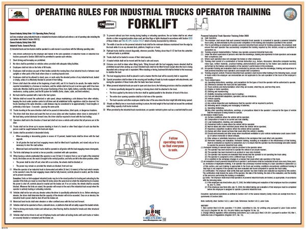 California Forklift OSHA Safety Poster For Workplace California Forklift OSHA Safety Poster For Workplace